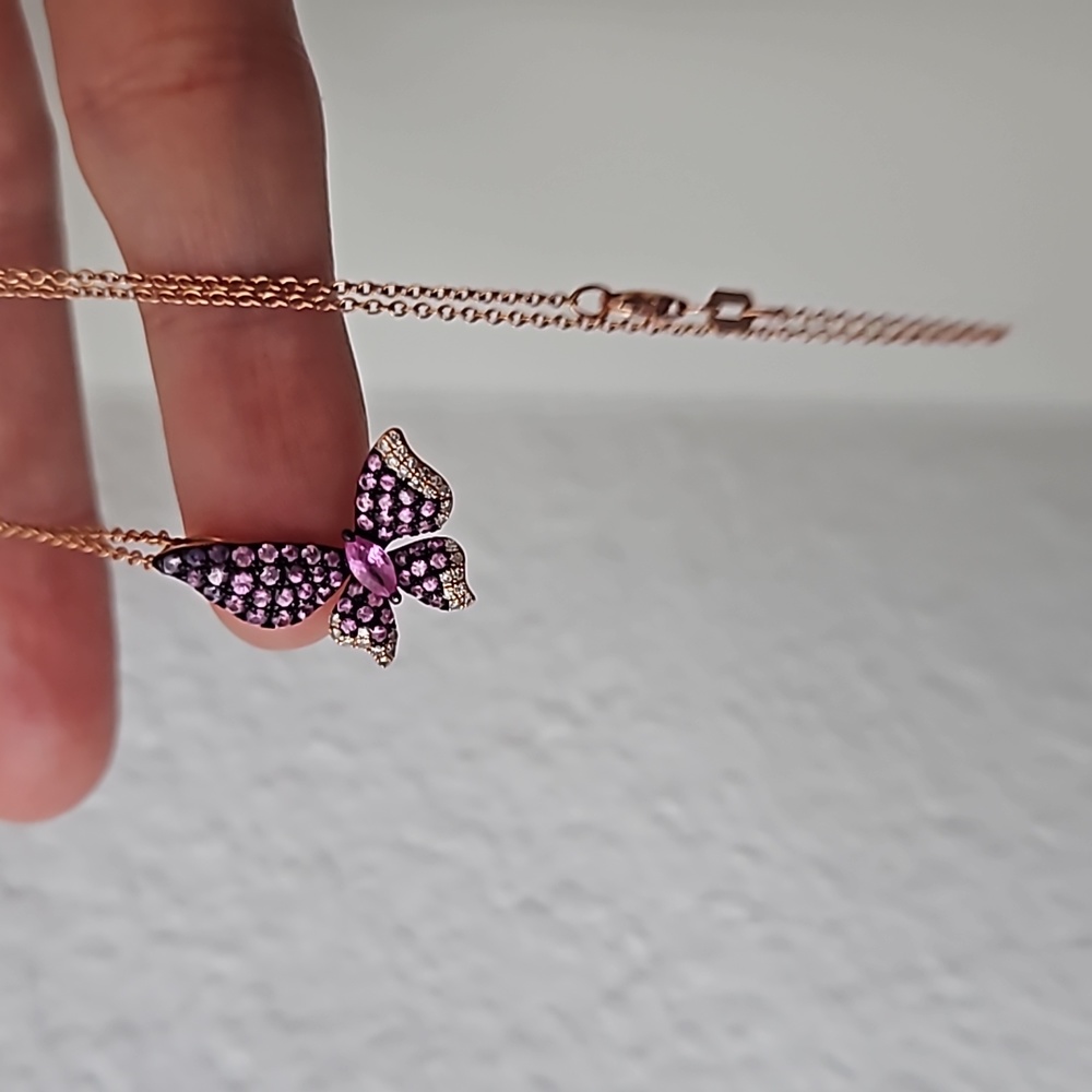 14K rose gold, pink sapphire & diamond necklace. Made in USA 🇺🇸